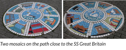 Two mosaics on the path close to the SS Great Britain